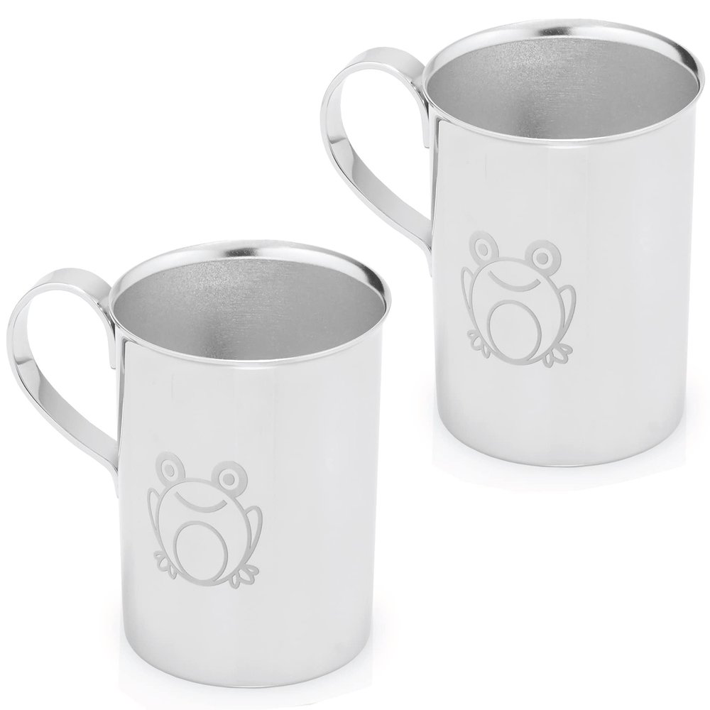Kiddobloom Children's Stainless Steel Cups with Handles | Adorable Frog Design | Premium 304 (18/8) | Set of 2 | Perfect for Babies, Toddlers & Kids