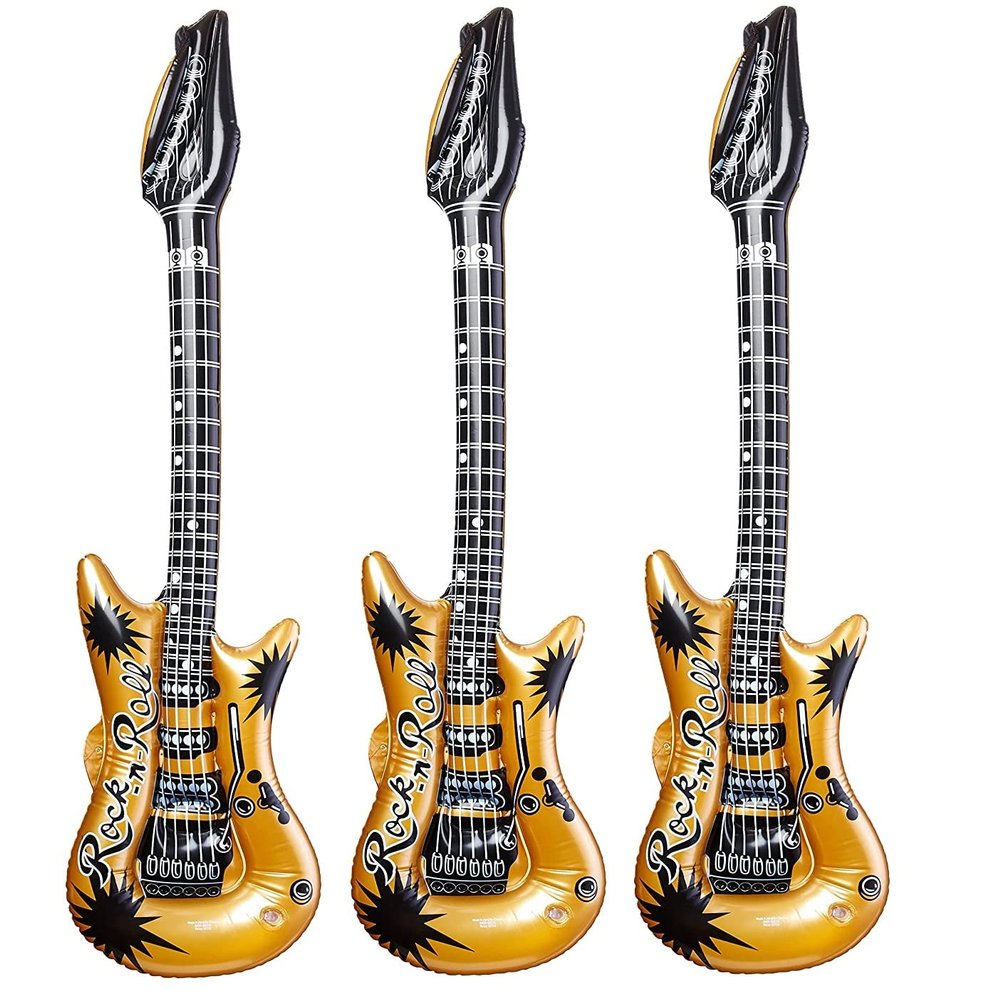 Zugar Land Gold Rock-n-Roll Inflatable Guitar (40 Inches) Vinyl. Perfect Party Favor, DJ Dance 80s Rocker (Gold Color (3 Pack)),
