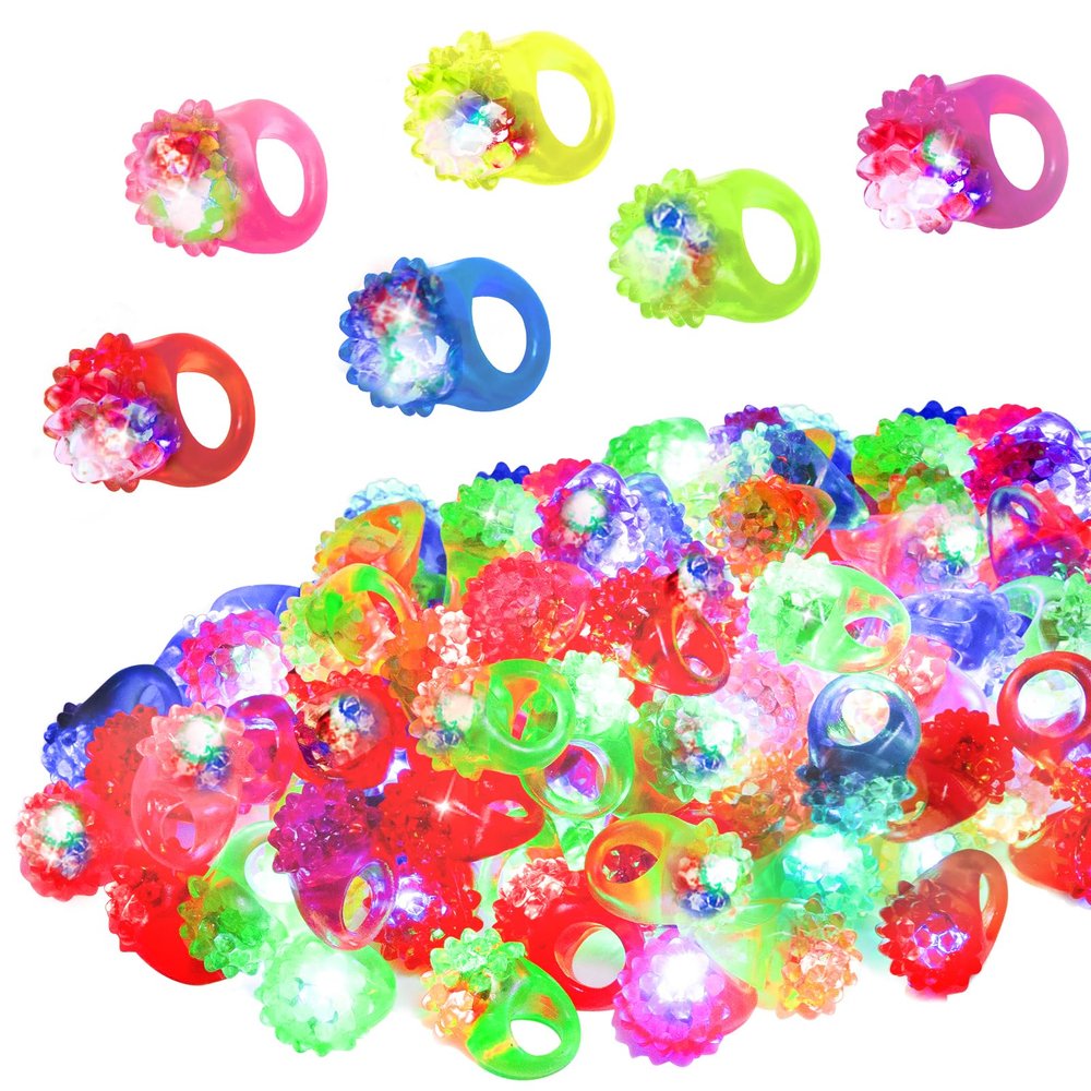 108 Pcs LED Light Up Ring - Glow in the Dark Party Favors, Soft Jelly Toy Rings Finger Lights in Treasure Box, Bulk Prize Gift for Kids & Adults (6 Colors)