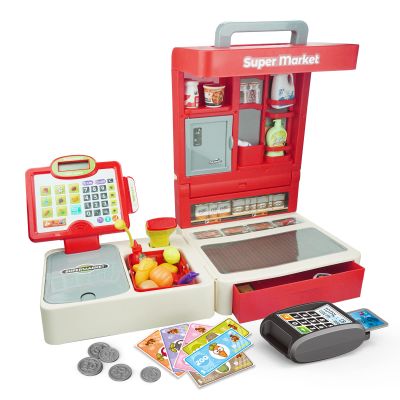 RedCrab Cash Register Toy for Kids,Toddler Store Pretend Plays Supermarket Calculator Cash Register Gift with Scanner, Play Money, Play Food for Boys & Girls