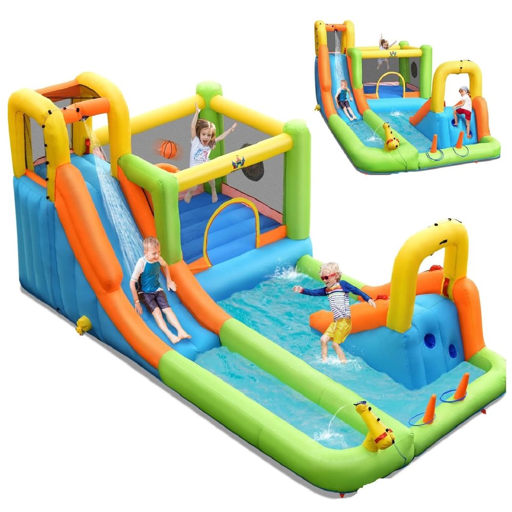BOUNTECH Inflatable Water Slide, 8-in-1 Dual Slides Kids Water Park Jump Castle, Water Slides Inflatables for Outdoor with Splash Pool, Water Slide Bounce House for Big Kids Backyard Party Gifts