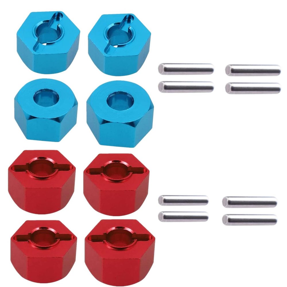 8 pcs/Set 12mm hex Adapter,Aluminum 12mm hex hubs adapters 7mm Thickness for 1/10 HSP HPI Redcat RC Buggy Slash 4wd etc Upgraded Part(Blue+Red)