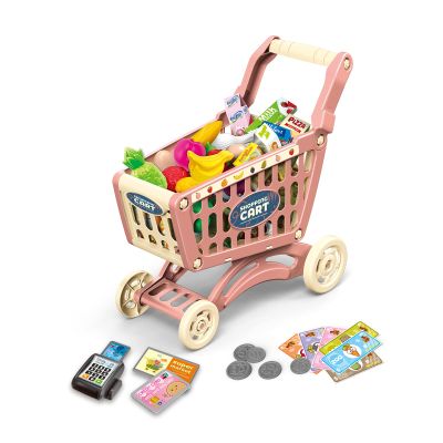 RedCrab Kids Shopping Cart Toy Supermarket 54pcs Playset Included Grocery Cart Toy,Credit Card Pretend Fruit Vegetables Shop Accessories for Boy Girl Kid (Pink)