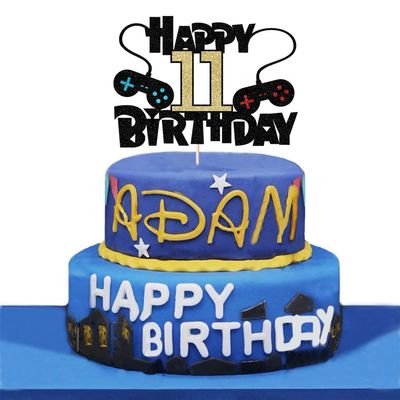 Video Game Happy 11th Birthday Cake Topper,11 Year Old Boy and Kids Video Game Themed Birthday DecorationGame Controllers Cake DecorationsGame On Level Up Winner Party Decoration Supplies