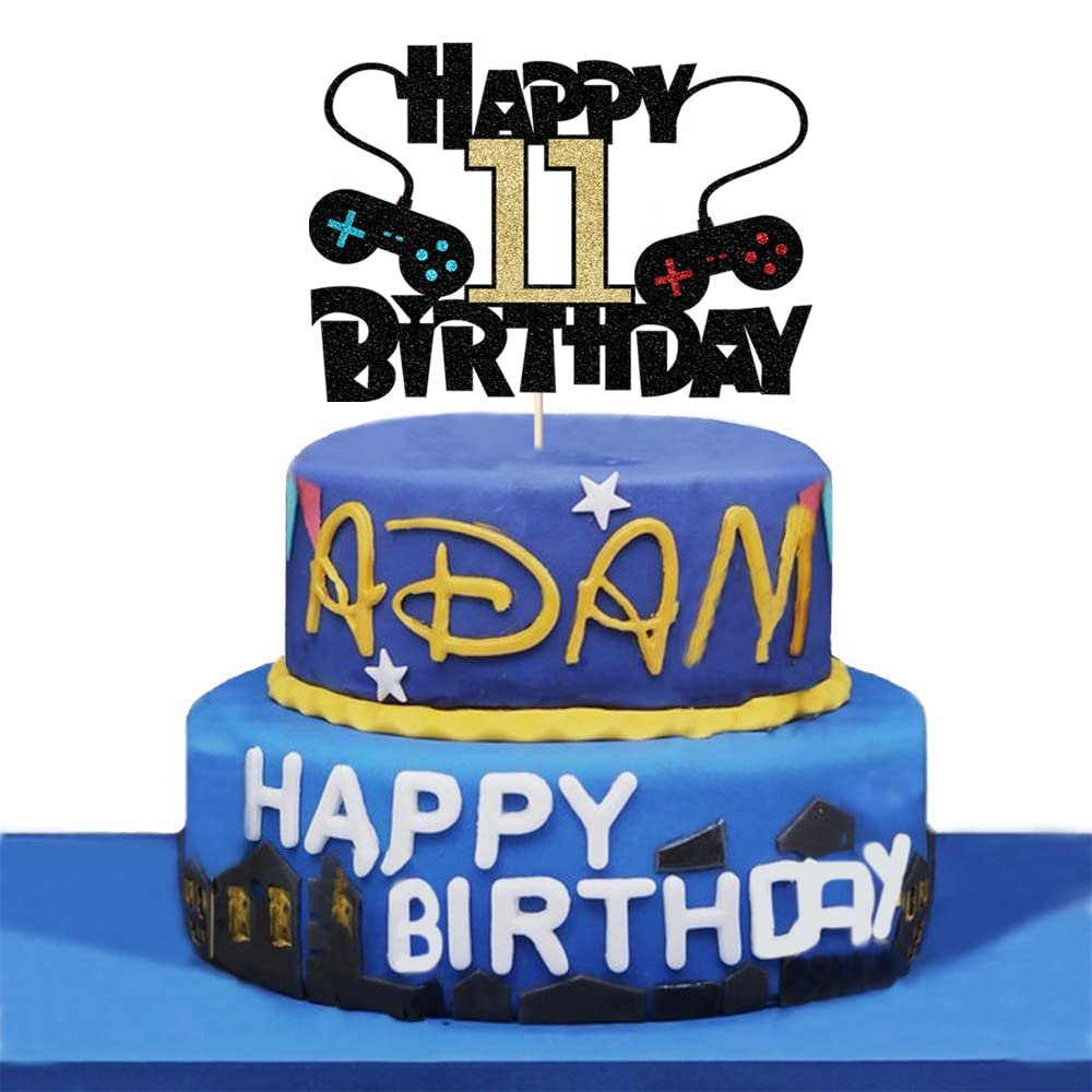 Video Game Happy 11th Birthday Cake Topper,11 Year Old Boy and Kids Video Game Themed Birthday DecorationGame Controllers Cake DecorationsGame On Level Up Winner Party Decoration Supplies