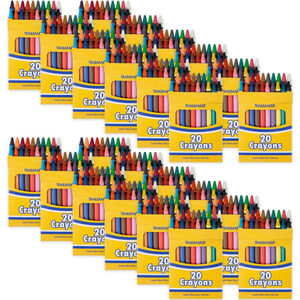 Trail maker Crayons Bulk 100 Box Set, 20 Colors Per Box, Bulk for Classroom Kids Ages 4-8, Wholesale Bright Wax Coloring Crayons