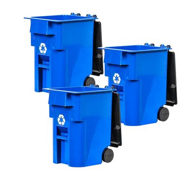 Set of 3 Blue Recycling Trash Cans for Wrestling Figures
