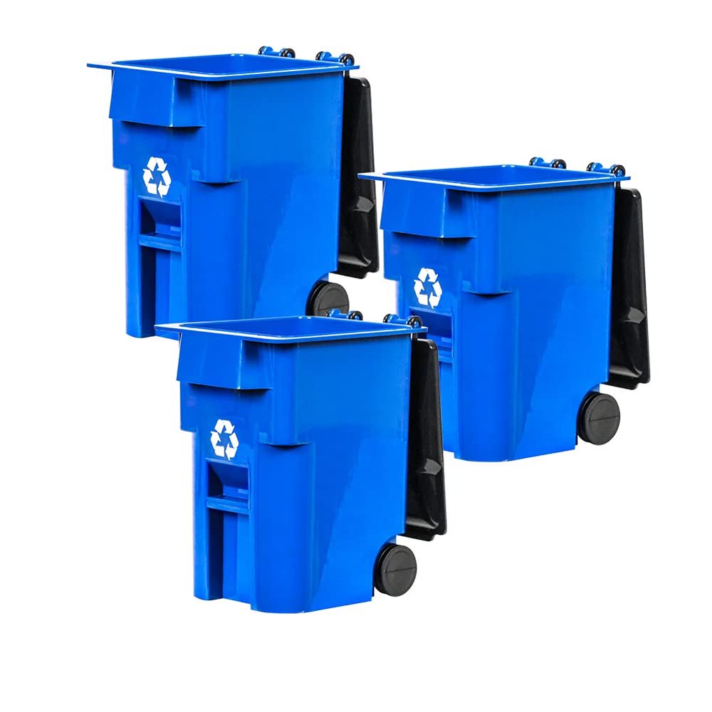 Set of 3 Blue Recycling Trash Cans for Wrestling Figures