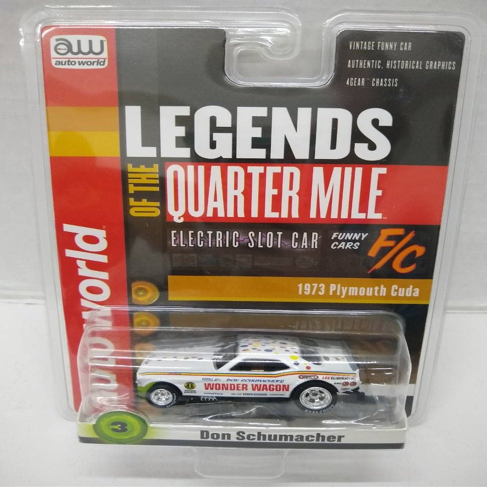 Auto World SC369-3 Legends of The Quarter Mile Don Schumacher Wonder Wagon '73 Cuda F/C HO Scale Electric Slot Car - White