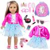 American 18 Inch Doll Clothes and Makeup Accessories Set Includes Clothes Backpack Sunglasses Phone Shoes Comb Mirror Eye Shadow Lipstick Hair Clip Hair Tie(Doll NOT Included) view 1
