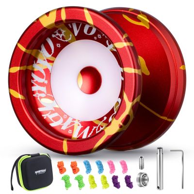 MAGICYOYO V6S Responsive Yoyo for Kids 8-12, Professional FingerSpin Trick Yo Yo for Adult, Dual Purpose Metal Yo-Yo with Unresponsive Bearing + 12 Yoyo Strings, Bearing Removal, Case Bag (Red Gold)