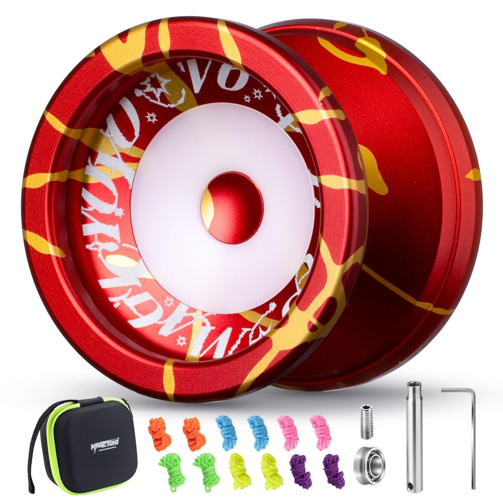 MAGICYOYO V6S Responsive Yoyo for Kids 8-12, Professional FingerSpin Trick Yo Yo for Adult, Dual Purpose Metal Yo-Yo with Unresponsive Bearing + 12 Yoyo Strings, Bearing Removal, Case Bag (Red Gold)