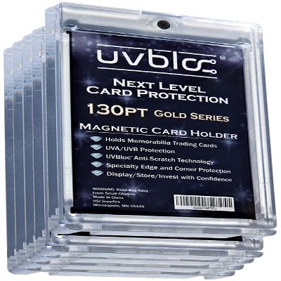 UVBLOC 130pt One Touch Card Holders (5 Pack) Magnetic Baseball Card Sleeves for Trading Thick Jersey Patch Cards Hard Case Protectors Sports Football Hockey Basketball Soccer