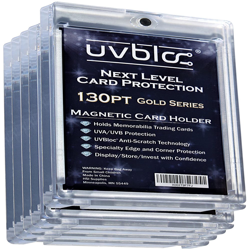 UVBLOC 130pt One Touch Card Holders (5 Pack) Magnetic Baseball Card Sleeves for Trading Thick Jersey Patch Cards Hard Case Protectors Sports Football Hockey Basketball Soccer
