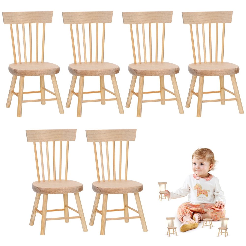 6PCS Dollhouse Chairs, 1/12 Scale Dollhouse Furniture - Wooden Mini Furniture Accessories, Tiny Mini Chair for Doll House, Fairy Garden, Photography Props,Home Decor & Christmas Party (1.6in*3.2in)