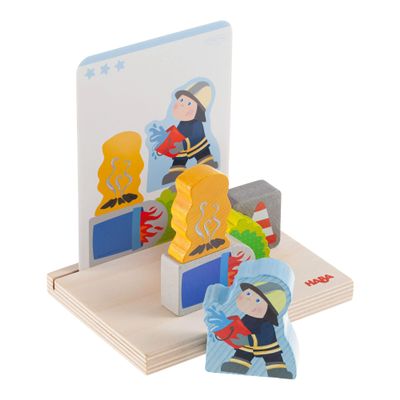 HABA Wooden Stacking Toy and STEM Wood Building Blocks for Kids, Fire Brigade Montessori Toys for 2-4 Years and up, Made in Germany