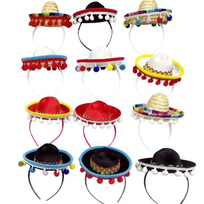 Tiydiygo 12PCS Cinco De Mayo Fiesta Fabric Straw Sombrero Headbands,Luau Event Photo Props, Mexican Theme Decorations,Party Favors Supplies Costume Fiesta Headbands for Women Girls Pet (12 PCS SET)