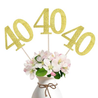 10-Pack Double Sided Glitter 40th Birthday Centerpiece Anniversary Centerpiece Sticks, Number 40 Table Topper Cake Topper for 40th Birthday Anniversary Table Party Decorations (Double Sided gold)