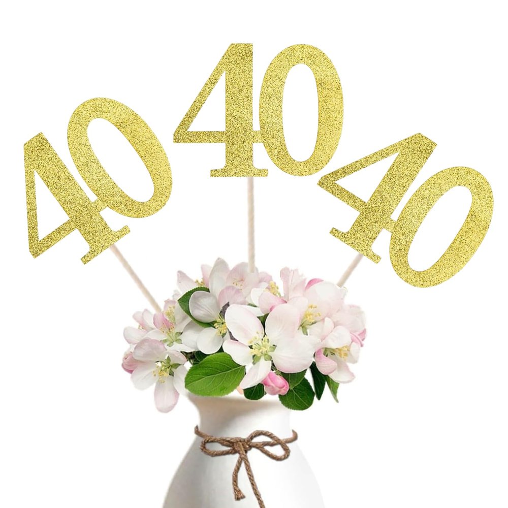10-Pack Double Sided Glitter 40th Birthday Centerpiece Anniversary Centerpiece Sticks, Number 40 Table Topper Cake Topper for 40th Birthday Anniversary Table Party Decorations (Double Sided gold)