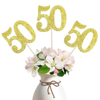 10-Pack Double Sided Glitter 50th Birthday Centerpiece Anniversary Centerpiece Sticks, Number 50 Table Topper Cake Topper for 50th Birthday Anniversary Table Party Decorations (Double Sided gold)