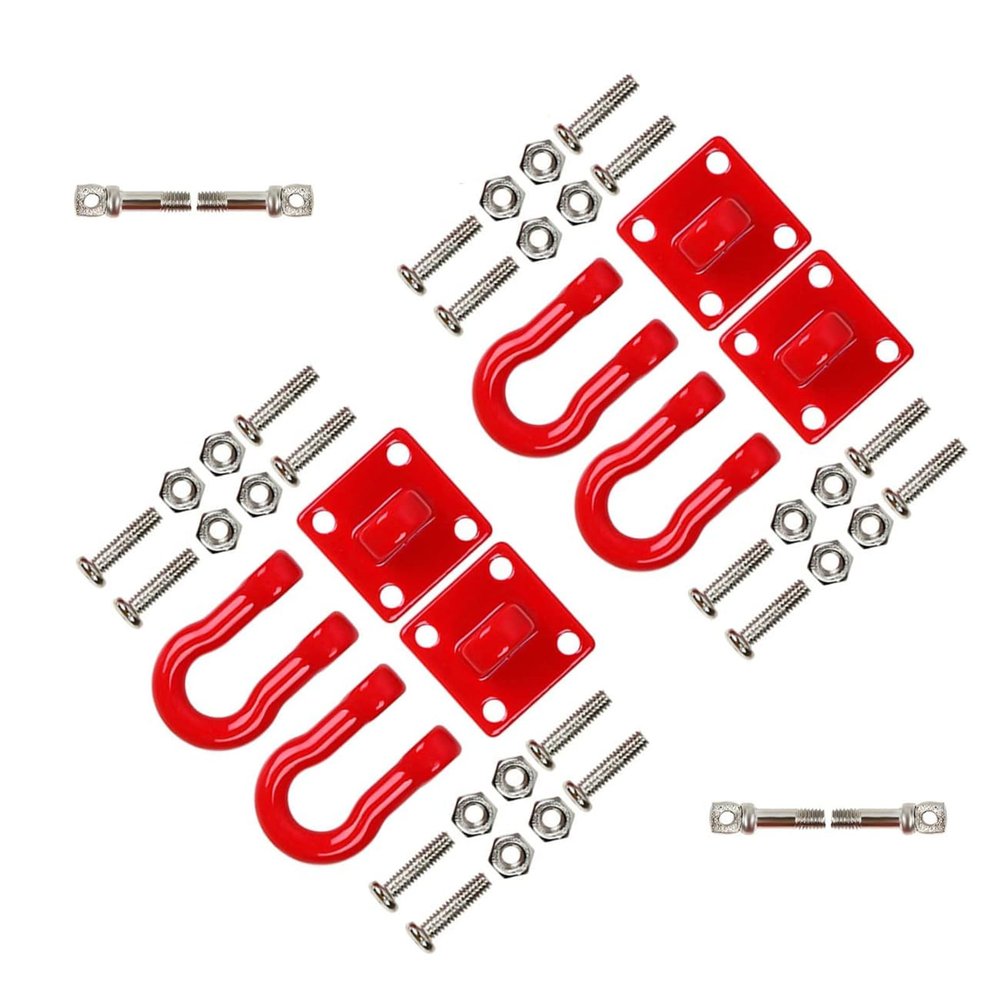 2 Sets Metal Climbing Trailer Tow Hook RC Decorations Accessories for 1/10 Crawler Car Axial SCX10 D90 D110 TRX4 TRX6 Redcat Hop-Up Parts(Red)