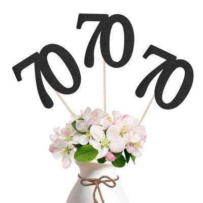 10-Pack Double Sided Glitter 70th Birthday Centerpiece Anniversary Centerpiece Sticks, Number 70 Table Topper Cake Topper for 70th Birthday Anniversary Table Party Decorations (Double Sided black)