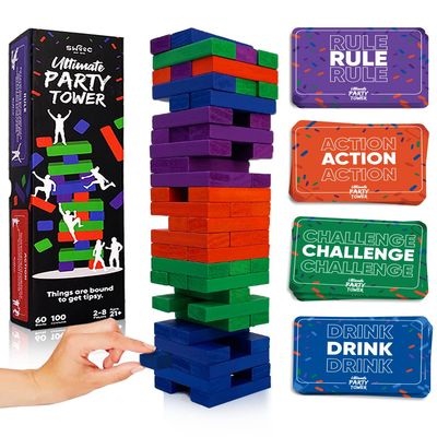 SWOOC Games - Ultimate Party Tower - 100 Original Commands, 60 Blocks, & 1000s of Hilarious Rule Combinations - A Tipsy Spin on Fun Classic Games for Power Hour - Ages 21+ - Wooden Tower Blocks Game
