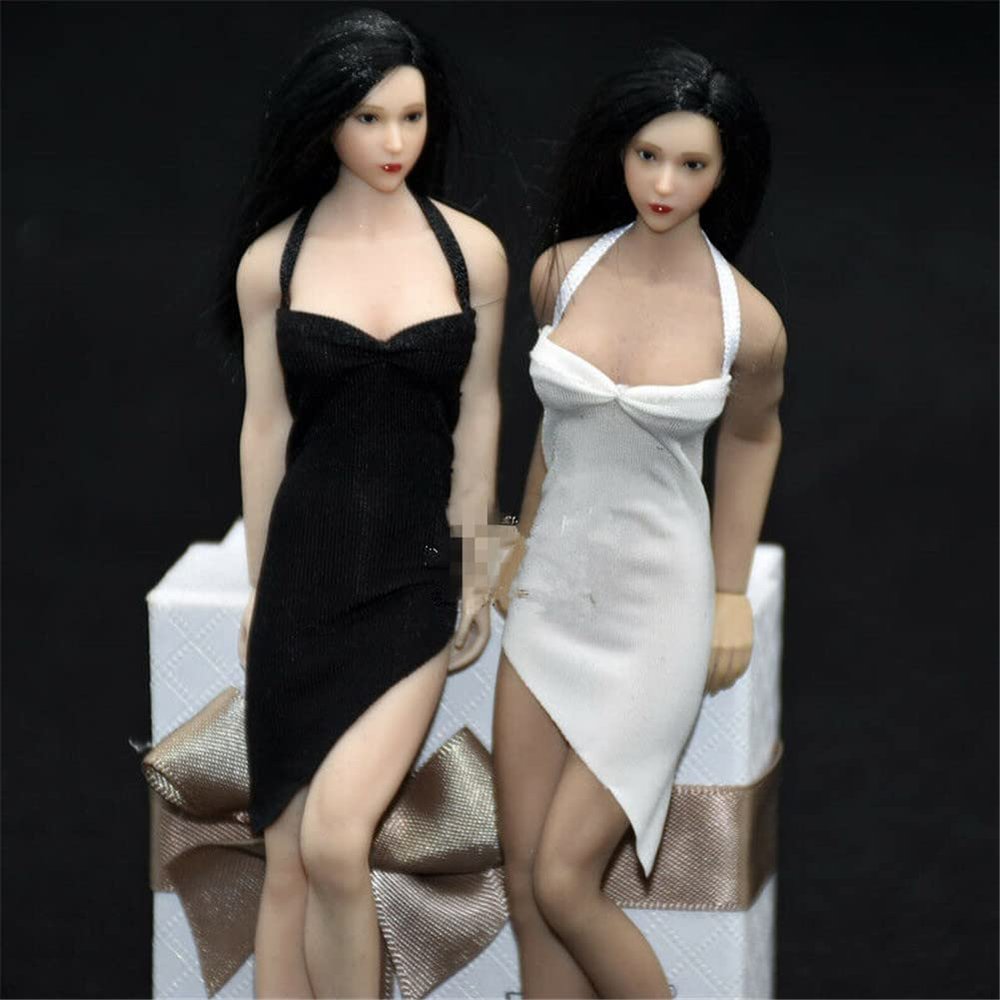 1/12 Scale Female Clothes, Ice Silk Dress Skirt Clothes for 6inch Action Figure Body Doll (White)