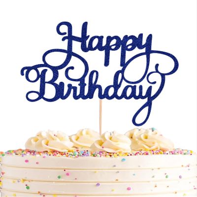 AHAORAY Happy Birthday Cake Topper - Blue Glitter Happy Birthday Cake Bunting Decor - Party Cake Decoration Supplies, for Photo Booth Props