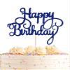 AHAORAY Happy Birthday Cake Topper - Blue Glitter Happy Birthday Cake Bunting Decor - Party Cake Decoration Supplies, for Photo Booth Props view 1