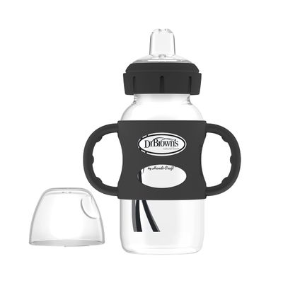 Dr. Brown's Wide-Neck Transitional Sippy Bottle with Silicone Handles 9 oz/270 mL, Black, 1-Pack