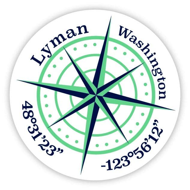 Lyman Washington 2-Inch Vinyl Decal Sticker Latitude Longitude Compass Design