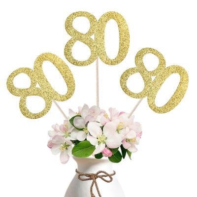 10-Pack Double Sided Glitter 80th Birthday Centerpiece Anniversary Centerpiece Sticks, Number 80 Table Topper Cake Topper for 80th Birthday Anniversary Table Party Decorations (Double Sided gold)