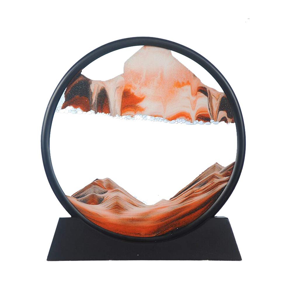 Aoderun Moving Sand Art Picture Round Glass 3D Deep Sea Sandscape in Motion Display Flowing Sand Frame Relaxing Desktop Home Office Work Decor (12", Orange)