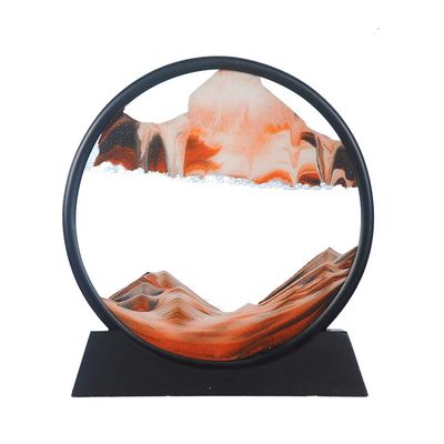 Aoderun Moving Sand Art Picture Round Glass 3D Deep Sea Sandscape in Motion Display Flowing Sand Frame Relaxing Desktop Home Office Work Decor (7", Orange)