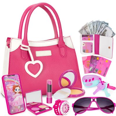 Officygnet Play Purse for Little Girl, Pretend Princess Play Girls Toys for 3 4 5 6 7 8 Year Old, Toddler Purse with Accessories, Kids Toy Purse Birthday for Girls Ages 3-5 4-5 6-8