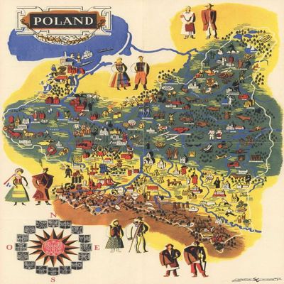 1000 Piece Jigsaw Puzzle for Adults | 1935 map Poland Illustrated map Showing People, Buildings, Animals and Food - Poland Puzzle