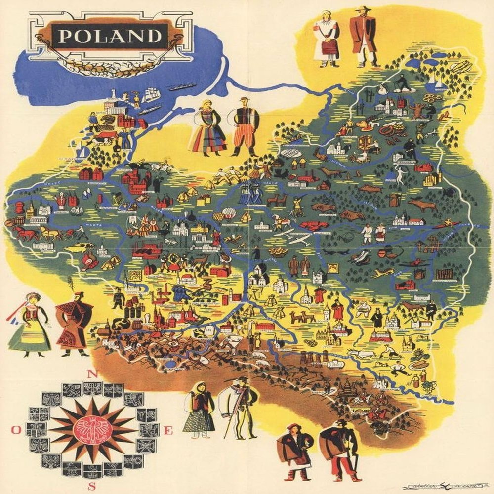 1000 Piece Jigsaw Puzzle for Adults | 1935 map Poland Illustrated map Showing People, Buildings, Animals and Food - Poland Puzzle