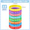 BBTO 48 Pieces Happy Birthday Rubber Bracelets Silicone Stretch Wristbands Colored Silicone Bracelets for Birthday Party Supplies(Vivid Style) view 2
