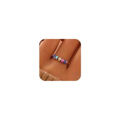 LOVECOM 925 Sterling Silver Fidget Anxiety Ring With Colorful Enamel Beads for Women Stress Relief Spinner Ring Anti Anxiety Rotate Stacking Funny Ring Jewelry Birthday Gifts for Mom Daughter