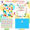 30 Pack Bounce House or Jumping Birthday Party Invitation Jump Bounce House Party Invitation Cards, 30 Trampoline Sticker Labels with 30 Envelopes Bounce House Party Decorations Supplies for Boys view 2