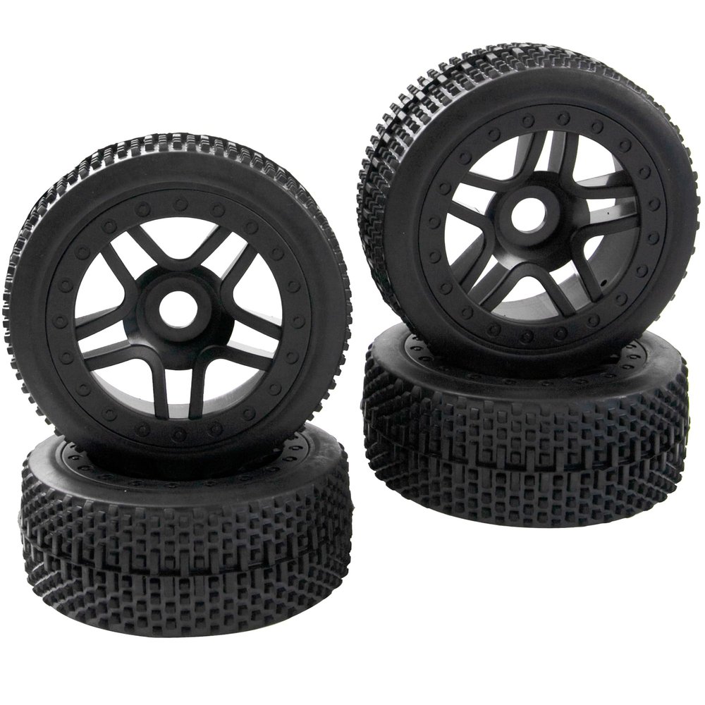 4Pcs ShareGoo OD 4.4'' 1/8 Buggy Tires,17mm Hex Hub Wheel Rims & Rubber Tires Set Compatible with Redcat Teamc Losi HPI Kyosho HSP Hobao Arrma 1/8 RC Off Road Buggy Car (Style 2)
