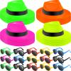 Jecery 48 Pcs Neon Party Supplies 80's Style Party Favors 24 Hat with 24 Sunglasses Glowing Stars Rave Hats Neon Supplies for Birthday Gangster Music Props Favors view 1