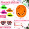 Jecery 48 Pcs Neon Party Supplies 80's Style Party Favors 24 Hat with 24 Sunglasses Glowing Stars Rave Hats Neon Supplies for Birthday Gangster Music Props Favors view 2