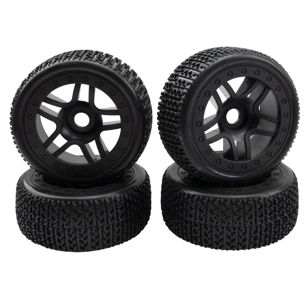 4Pcs ShareGoo OD 4.4'' 1/8 Buggy Tires,17mm Hex Hub Wheel Rims & Rubber Tires Set Compatible with Redcat Teamc Losi HPI Kyosho HSP Hobao Arrma 1/8 RC Off Road Buggy Car (Style 1)