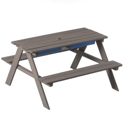 Gardenised Kids Picnic Play Table, Sandbox Table with Umbrella Hole and 2 Play Boxes with Removable Top, Gray (QI004476)