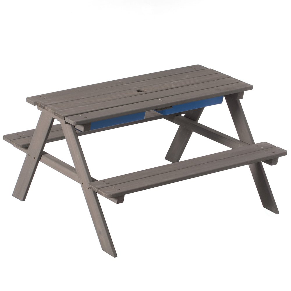 Gardenised Kids Picnic Play Table, Sandbox Table with Umbrella Hole and 2 Play Boxes with Removable Top, Gray (QI004476)