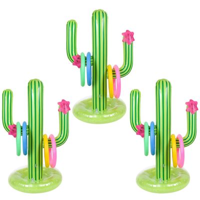 3 Pack Inflatable Cactus Ring Toss Game Sets,Cactus Pool Game Toys Target Toss Floating Swimming Summer Game Toys for Mexican Fiesta Party Accessories Hawaiian Pool Beach Party Decoration Supplies