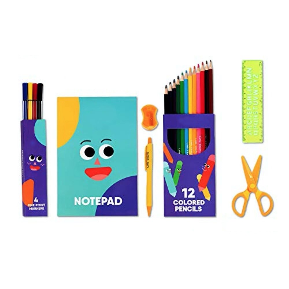 Altatac 24Pcs Kids Coloring Drawing Stencils 12 Pencils 4 Markers Sharpener Scissors Set