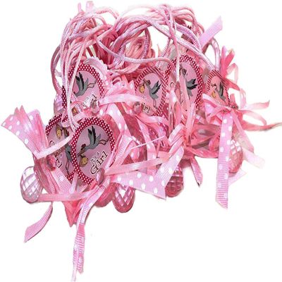 12 PCS Pacifier Baby Stork Bird Polka Dot Acrylic Ribbon Necklaces Baby Shower Game Favors Prize Decorations Boy Girl (Pink)